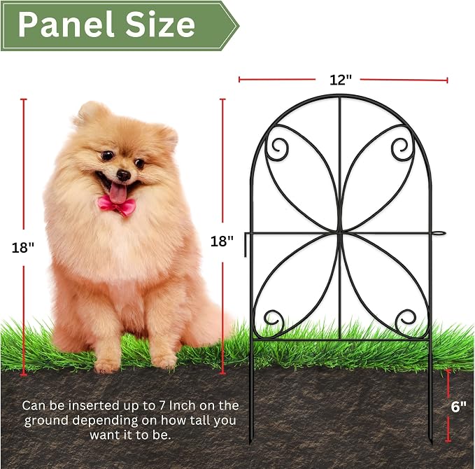 ShopLaLa Garden Fence Animal Barrier (10 Panels) 12in(L) x 24in(H) Rustproof Decorative Metal Wire Fencing Flower Bed Edging for Landscape, Animal Barrier Fencing Dogs Patio Outdoor Black Border Decor