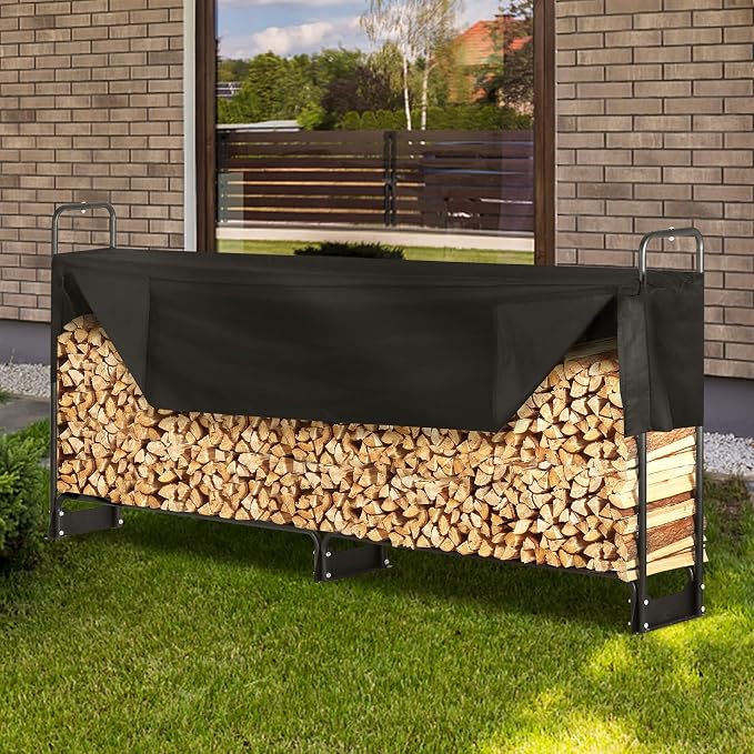 VEVOR 8.5FT Outdoor Firewood Rack with Cover, 102x14.2x46.1 in, Heavy Duty Firewood Holder & 600D Oxford Waterproof Cover for Fireplace, Patio, Indoor/Outdoor Log Storage Rack for 1/2 Cord of Firewood