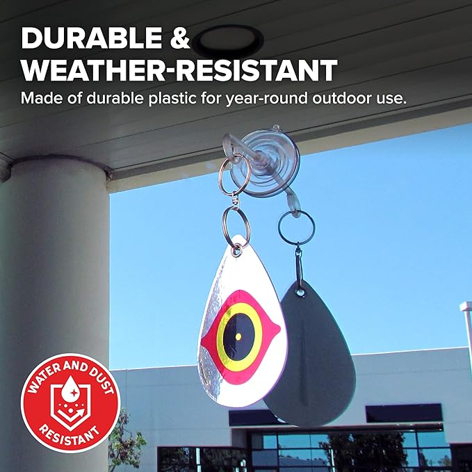 Bird B Gone - Reflective Eye Bird Diverters - Set of 5 - Foil Deterrent Mimics Predator Eyes - Scares Birds Away - for Trees, Patios, Gazebos, Boats, Etc - Durable Outdoor Plastic - 360° Rotation