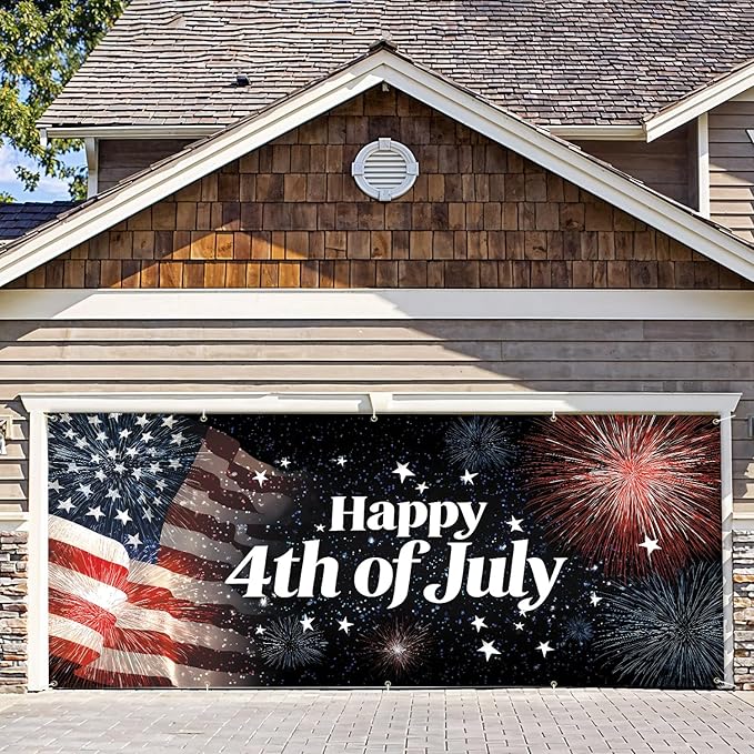 7 * 16FT Eagle Flag Happy 4th of July Garage Door Cover Decorations Independence Day Garage Door Banner for Outdoor Indoor Patriot Party Photography Backdrop