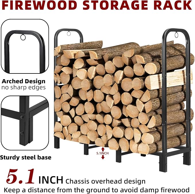 DNKMOR 4FT Firewood Rack with Waterproof Cover,Heavy Duty Firewood Storage Log Holider for Outdoor&Indoor,Fireplace Wood Rack with 600D Oxford Fabric