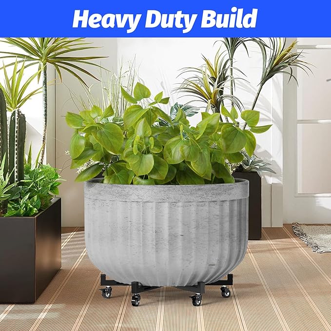 Plant Caddy With Wheels, Adjustable 16in to 23inch Metal Plant Stand | Heavy Duty Rolling Plant Dolly, With 4 Lockable Caster Wheels, For Indoor Outdoor Large Pots Planter, Holds Up to 800 Lbs