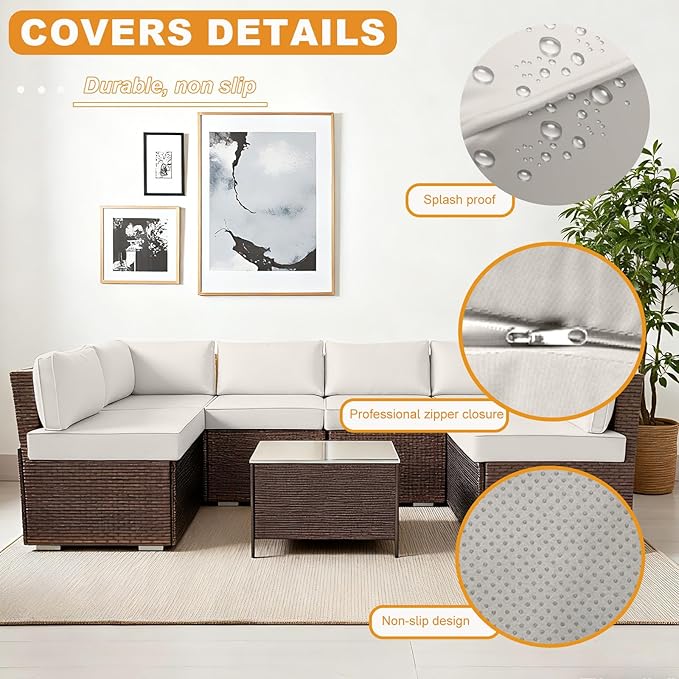 Outdoor Cushion Covers for Patio Furniture, Patio Cushion Covers Replacement with Zipper, Waterproof & Fade Resistant,Only Cover (Beige, 25.6Lx25.6Wx4H - Only Covers)