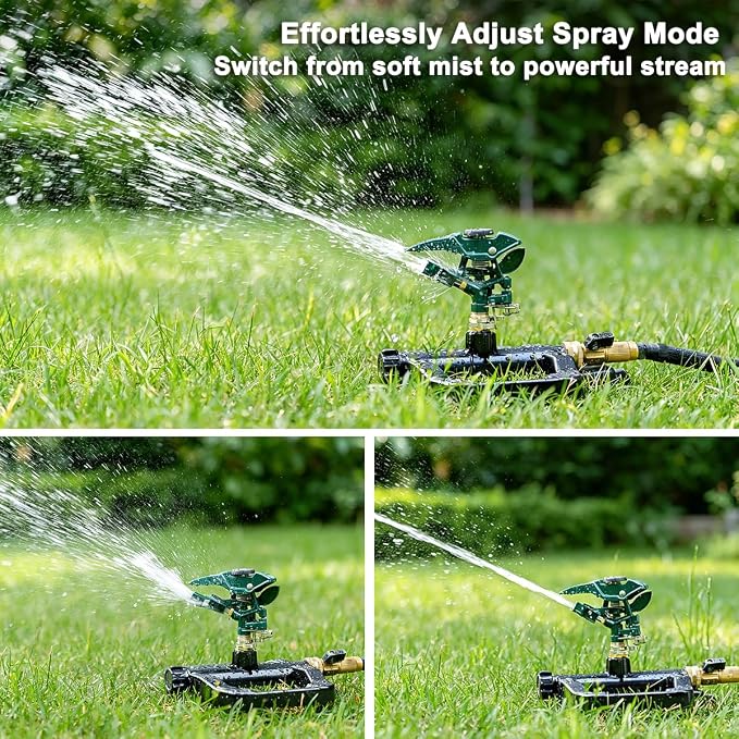 FANHAO Heavy Duty 360 Degree Pulsating Impact Sprinkler, Adjustable Lawn Sprinkler with Metal Base, Covers Up to 5,800 Sq. Ft, Large Area Irrigation System for Lawn, Garden Plant & Patio Cooling