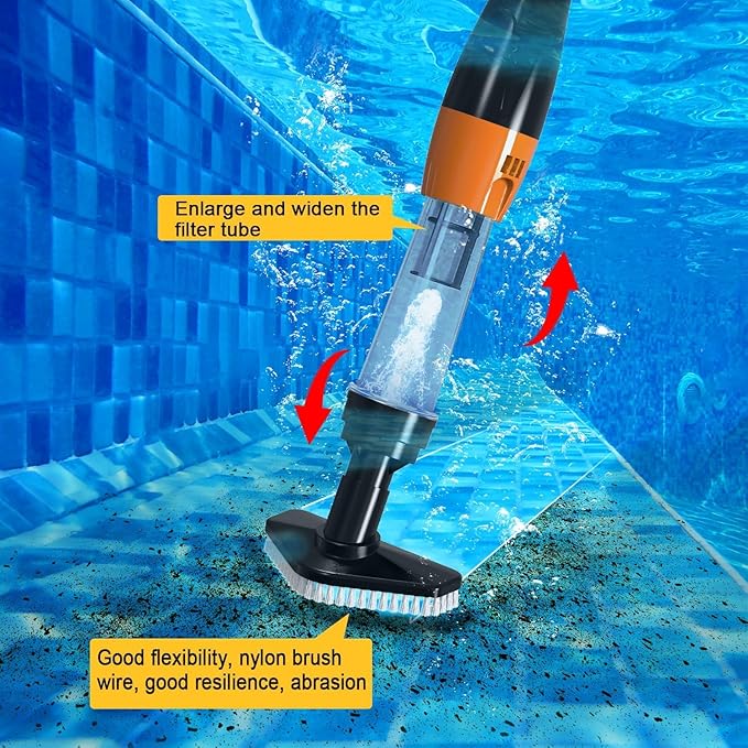 4 in 1 Cordless Rechargeable Small Pool Vacuum spa hot tub 90 Mins Running Time, 12 Gallons/Min Powerful Suction (Black Orange)