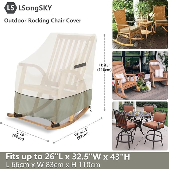 Outdoor Rocking Chair Cover 2 Pack,100% Waterproof Heavy Duty Outdoor Chair Covers,Patio Rocking Chair Covers for Outdoor Furniture,26"W x 32.5"D x 43"H inches,White&Grayish Green.