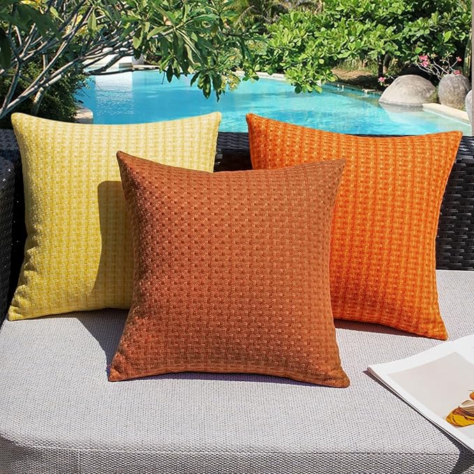 Kevin Textile Fall Outdoor Waterproof Throw Pillow Covers Pack of 2 Farmhouse Decorative Cushion Covers for Garden Patio Tent Balcony Bench Couch Sofa 18x18 Inch, Burnt Orange