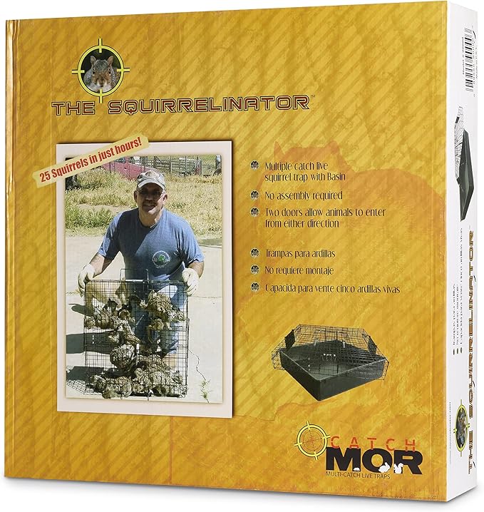 Rugged Ranch 4‑Pack Squirrelinator Multi‑Catch Squirrel Trap with Basin, Wire Cage, 25"x15"x6.5" Each - Live Catch‑and‑Release, 2‑Door Humane Rodent Control, No‑Poison Outdoor Use