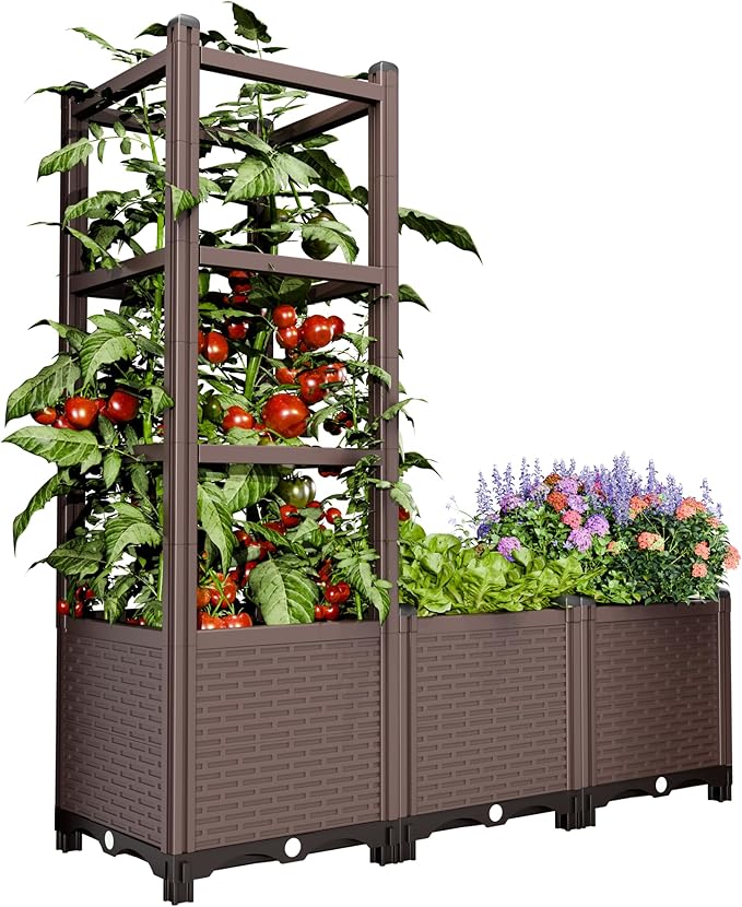 DoCred 5-Tier Vertical Garden Bed, PP Raised Planter Box, Cascading Tiered Herb Garden Planter for Vegetables Flowers, Space Saving Outdoor Indoor Patio Balcony Garden, Gray