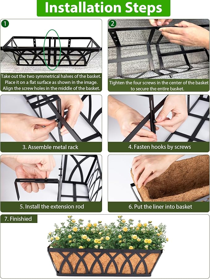 HKZ Deck Balcony Railing Planter Window Boxes - 2 Pack 24 Inch Planter Box, Balcony Planters Railing Hanging, Window Boxes Outdoor Fence Planters