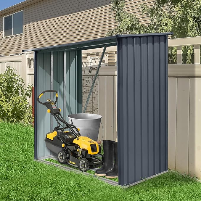 Ball & Cast 85.5" Outdoor Steel Firewood Rack Metal Storage Shed with Middle Stiffener and Reinforced Base,Multi-Functional Waterproof Cabinet W/Roof,for Equipment Machines,Black