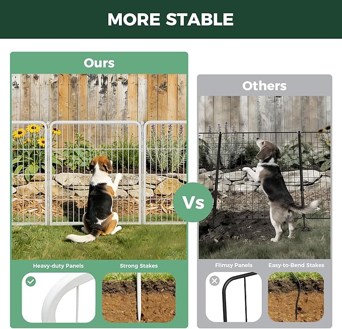 FXW Garden Fence Outdoor for the Yard – 32in(H) x 18.2ft(L) Heavy Duty Metal Animal Barrier for Dog, No Dig Decorative Dog Fence, 8 Panels, White