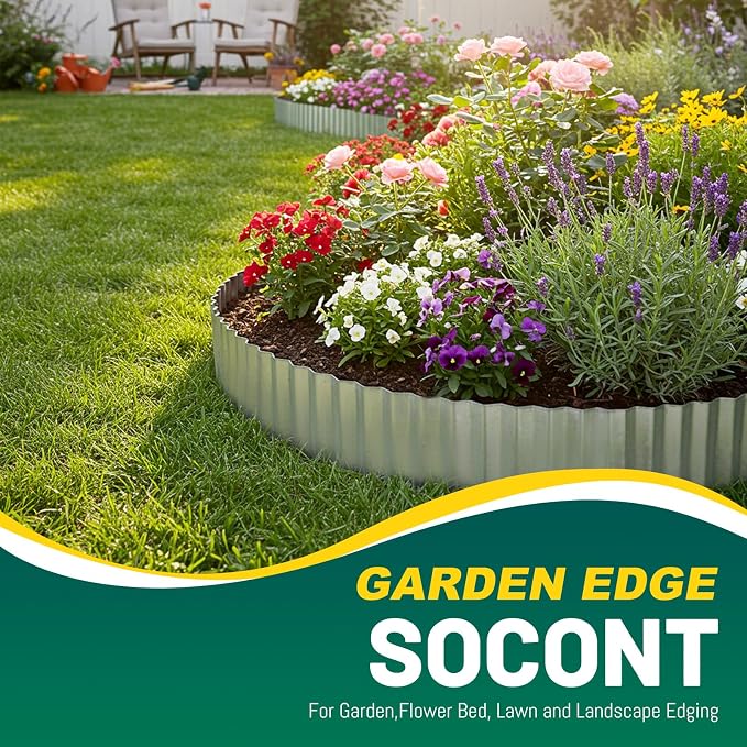 Corrugated Metal Garden Edging, 10"×20Ft Landscape Edging Border for Garden, Flower Bed, Lawn and Landscape Edging (Silver)
