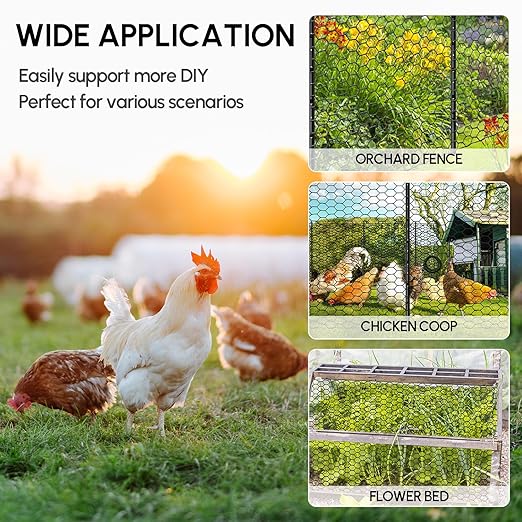 48in x 150ft Chicken Wire, Black Poultry Wire Netting, Hexagonal Galvanized Mesh, Outdoor Anti-Rust Surface Plastic Coating, Garden Fence Animal Barrier for Pet Rabbit Chicken Fencing