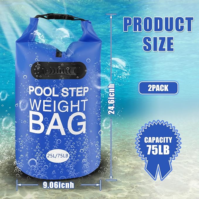 2 Pack 75lb Heavy Duty Pool Ladder Weights, No Breaken Pool Step Weights for Above Ground Pools, 500D PVC Waterproof Pool Stair Weights Pool Sand Bags for Above Ground Swimming Pools Stair (Blue)