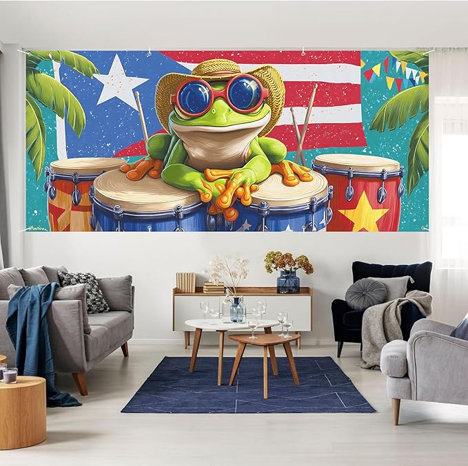 6 * 13FT Summer Puerto Rico Garage Door Cover Decorations Sunset Palm Trees Garage Door Banner for Outdoor Indoor Summer Party Photography Backdrop