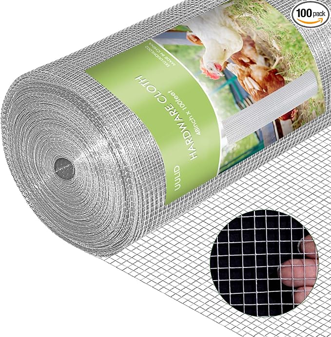 Hardware Cloth 1/2 Inch 48 x 100 ft 19 Gauge Silver Chicken Rabbit Snake Cage Welding Fencing | Hot Dipped Galvanized After Welding Fence Wire Mesh Roll Hardware Mesh