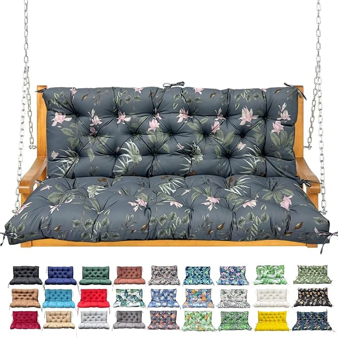 Porch Swing Cushion with Backrest,Waterproof Bench Cushion for Outdoor Furniture,2-3 Seater Replacement Thickened Swing Cushion with Ties,Patio,Outdoor,Backyard and Garden (Tropical Blossom,40x40")