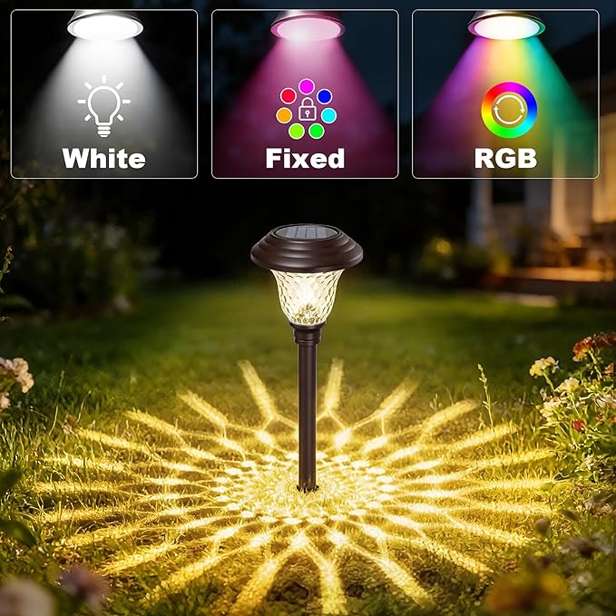 BEAU JARDIN 8 Pack Solar Pathway Lights White+Color Changing Stainless Steel 3 Mode Outdoor Multicolor Metal Solar Powered Waterproof Glass for Garden Landscape Path Yard Walkway Driveway Bronze