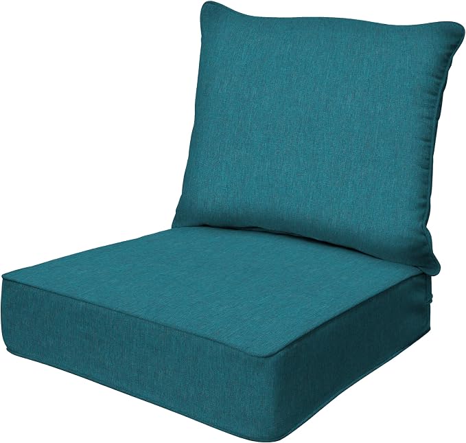 Honeycomb Outdoor Heritage Deep Seat, 24 x 23, Textured Solid Teal Chair Cushion with Removable Cover, for Patio Furniture