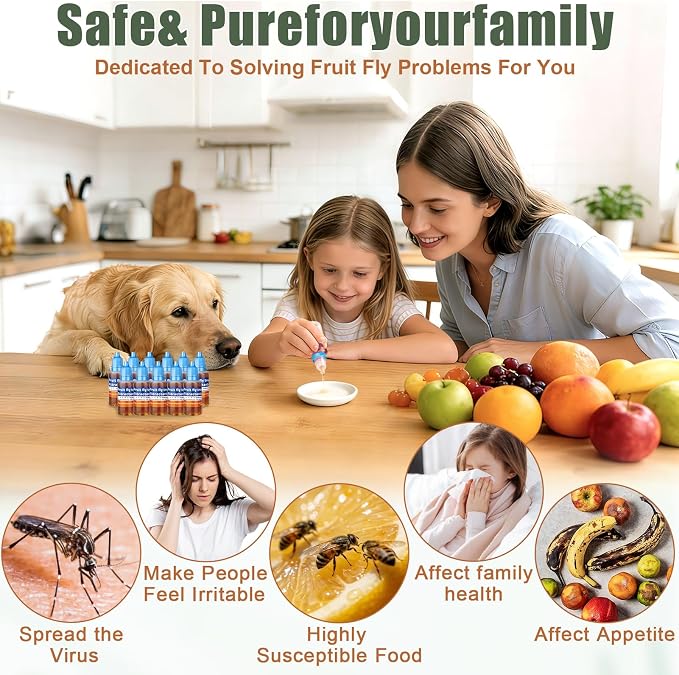 Fruit Fly Trap Refill Liquid, Effective Gnat Killer&Fruit Fly Catcher Bait Refill, Long-Lasting Fruit Scented Ants Attractant for Kitchen Bathroom Living Room Use, Safe Near Food (12 Pack)