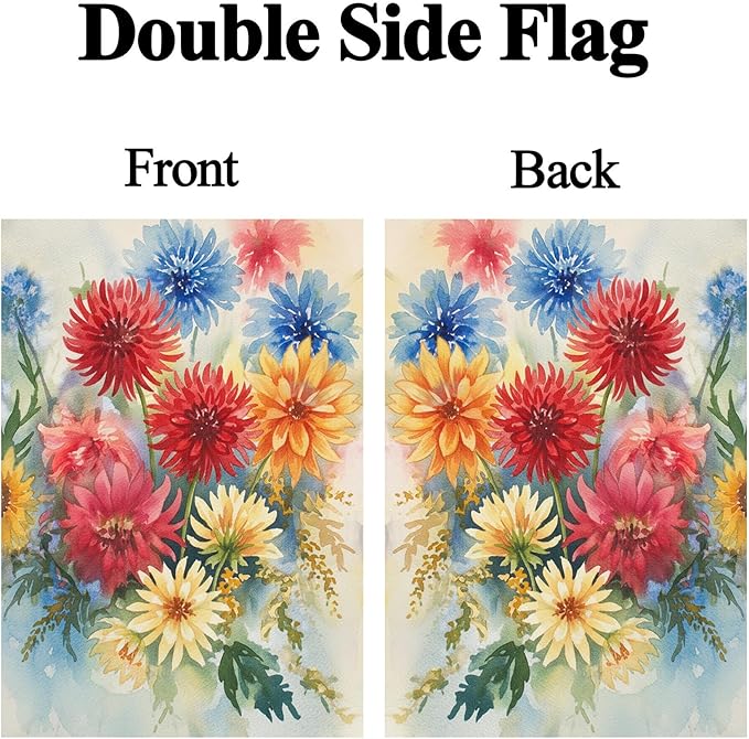 Seasonal Watercolor Summer Spring Floral Flowers Colorful Dahlias House Flag 28 x 40 Inch, Double Sided Large Garden Yard Welcome Flags Banners for Home Lawn Patio Outdoor Decor