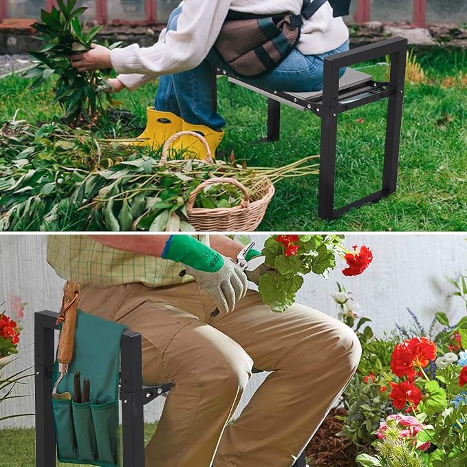 Garden Kneeler and Seat, Foldable Garden Stool 400lbs Heavy Duty Garden Tools Protects Knees and Back, Women and Men Seniors Gardener,Large 19.7"x10"x18.5"