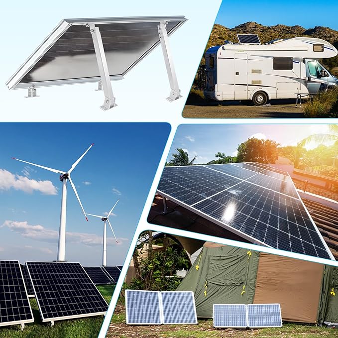 M METERXITY 2 Sets Adjustable Solar Panel Tilts Mount Brackets Aluminum Alloy Mounting Brackets Kit Support 50W 70W 100W 150W 200W 300W 400W Solar Panel for Roof/RV/Boat/Wall/Off-Grid/Camping