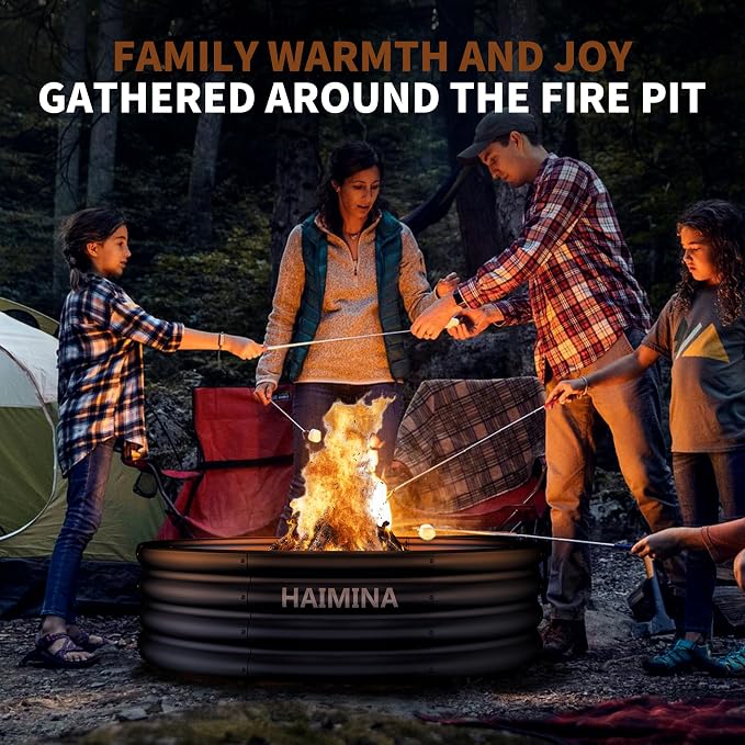 48 Inch Fire Pit Ring,Large Fire Pit Ring for Outside Wood Burning, Fire Pits Rings with High-Temperature Coating for Backyard, Bonfire, Camping, Beach (4x4 FT)