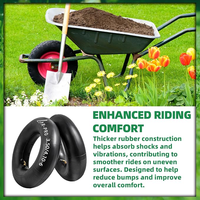 AR-PRO 3.50/4.10-6 (13 x 4.00-6) Replacement Inner Tubes for 6-Inch Rim Tires with TR-87 Bent Valve, Heavy-Duty Inner Tubes for Lawn Mowers, Wheelbarrows, Hand Trucks, Dollies – 2 Pack