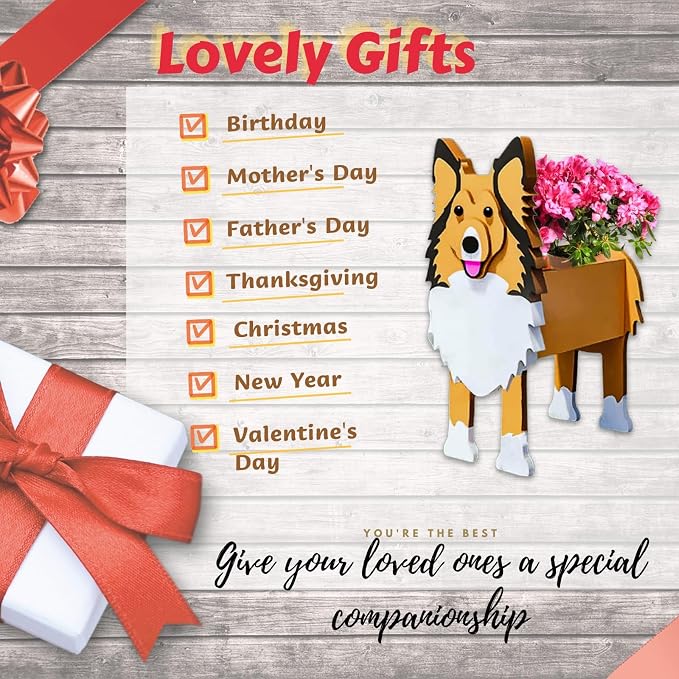 Sheltie Dog Planter Plant Pots,Cute Garden Dog Flower Planter,Dog Planters Birthday Gifts for Women,Office,Indoor/Outdoor Decor（9.45 * 8.66 * 13.39in