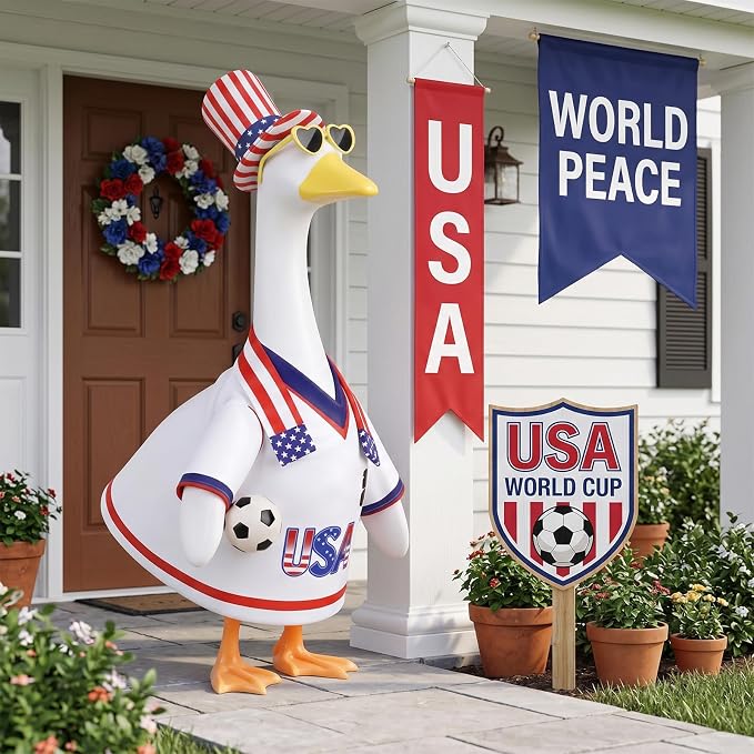 Porch Goose Outfits Clothes for World Cup Decorations, 4th of July Decorations, Patriotic Decor Outdoor, USA Soccer Fan Gifts, 250 Anniversary USA Merchandise 23 inch Porch Goose Costume for Patio