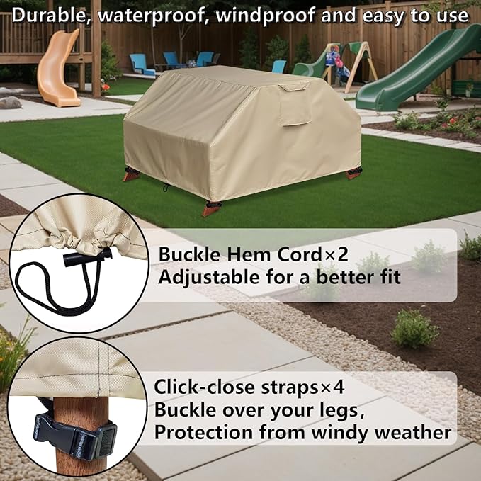 Kids Picnic Table Cover Waterproof for Sand & Water Activity Table, Weatherproof and UV-Resistant Material for All-Season Protection, Toddler Patio Wooden Table Cover (Khaki)
