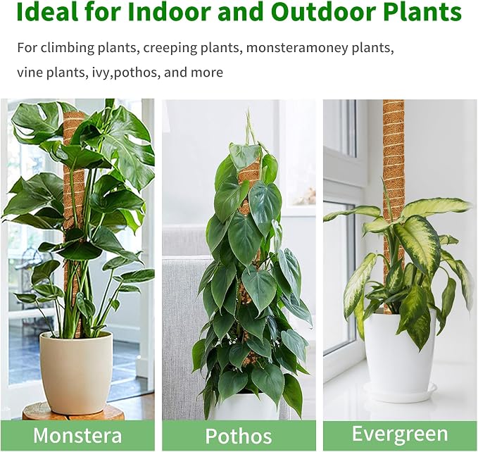 ALENEY Moss Pole, 4 Pack 23.6inch Stackable Moss Poles for Plants Monstera Plant Support, Coir Totem Pole Tall Moss Pole for Climbing Plant, Sphagnum, Indoor Potted Plants - Can Stacked Up to 72.8’’