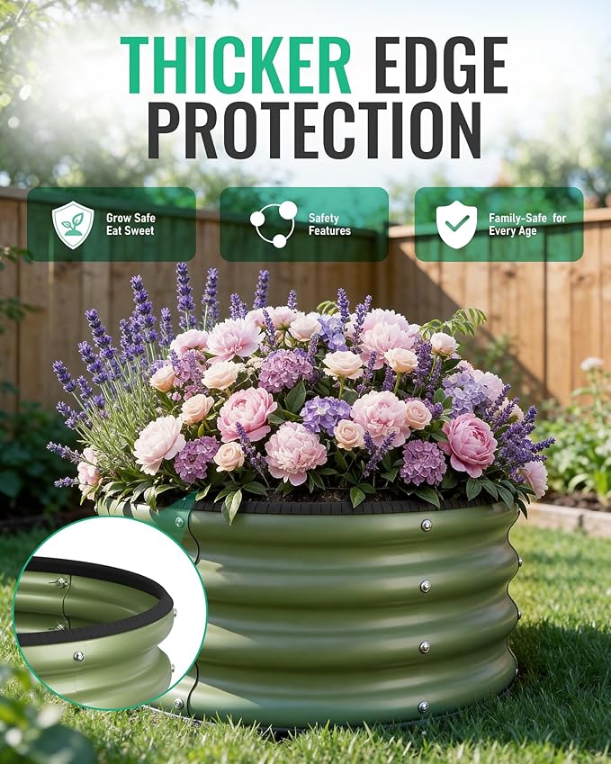 ZXZYHFTY Raised Garden Bed, 0.6 mm Galvanized Steel Round Planter Box with Open Bottom, Green, 2 x 2 x 1 FT, 3 Pack