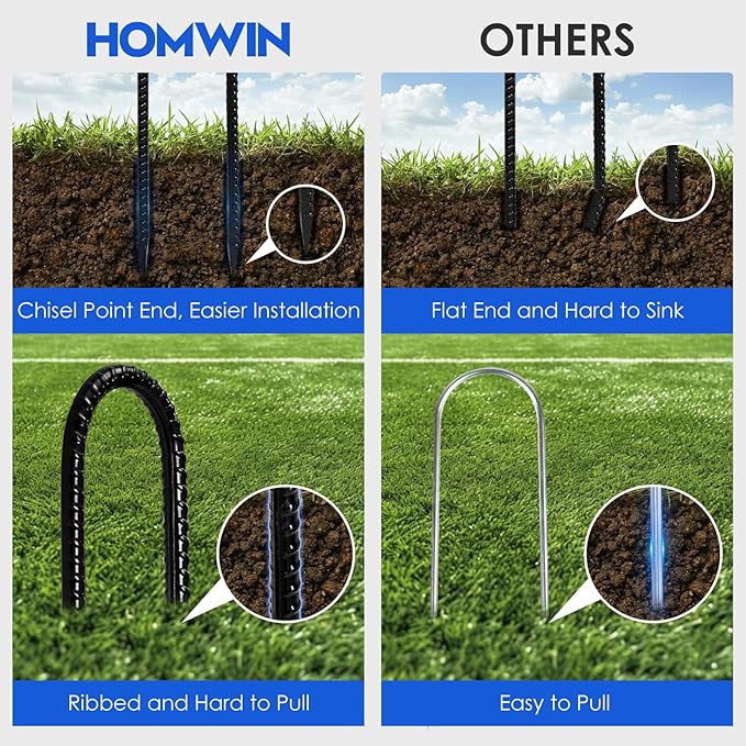 Homwin Trampoline Stakes 12 inches 10-Pack U Stake for Ground Heavy Duty Trampoline Anchors High Wind Stakes for Fence, Swing Set, Outdoor Decoration and Gazebo