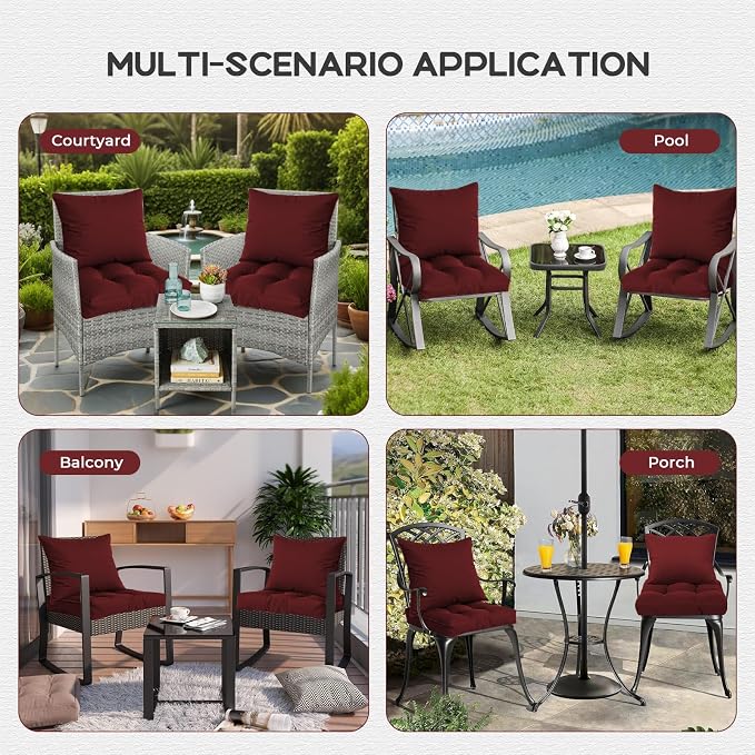 22x22 Waterproof Outdoor Chair Cushions Set of 2, Patio Cushions for Outdoor Furniture Water-Resistant & Fade-Resistant, Deep Seat & Back Cushion for Chair Sofa (Red)