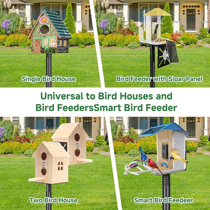 Smart Bird Feeder Pole-Heavy Duty Adjustable 3-6.6ft Universal Birdhouse Stand Mount for Backyard&Outdoor Bird Houses/Cameras (80" Pole)