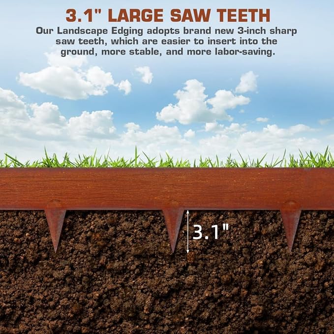 41" L X 6.3" H Corten Steel Landscape Edging,Metal Lawn Edging,6 Pack | Garden Edging Border,Hammer-in,No Dig,For Landscaping, Flexible,For Garden, Lawn, Pathway, Yard
