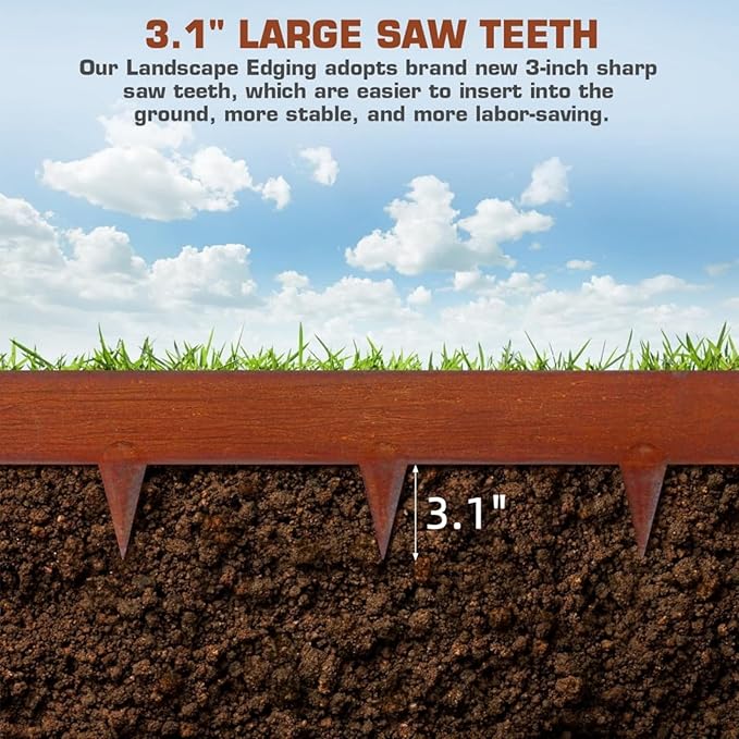 41" L X 7.9" H Corten Steel Landscape Edging, Metal Lawn Edging,6 Pack | Metal Landscape Edging Border,Hammer-in,No Dig,For Landscaping, Garden Lawn, Pathway, Yard