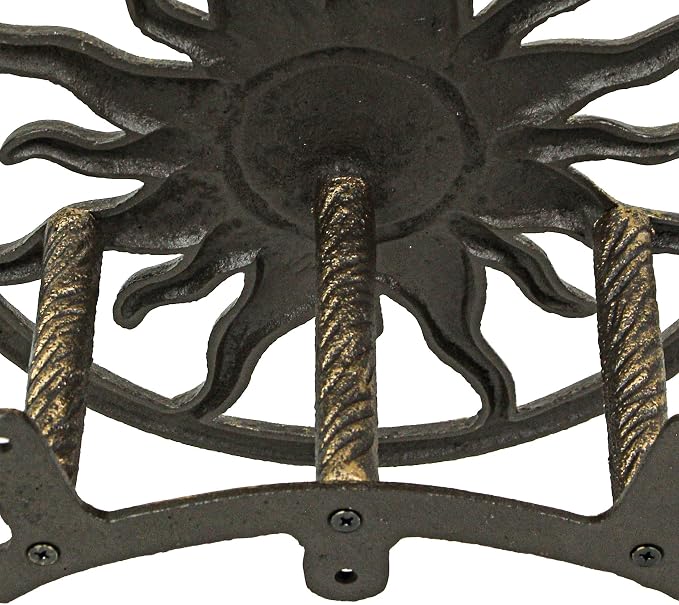 Bronze Finish Cast Iron Sun Wall Mounted Hanging Garden Hose Hanger Celestial Outdoor Decor - Weather Resistant - Easy Install Hose Holder - 11.5 Inches in Diameter