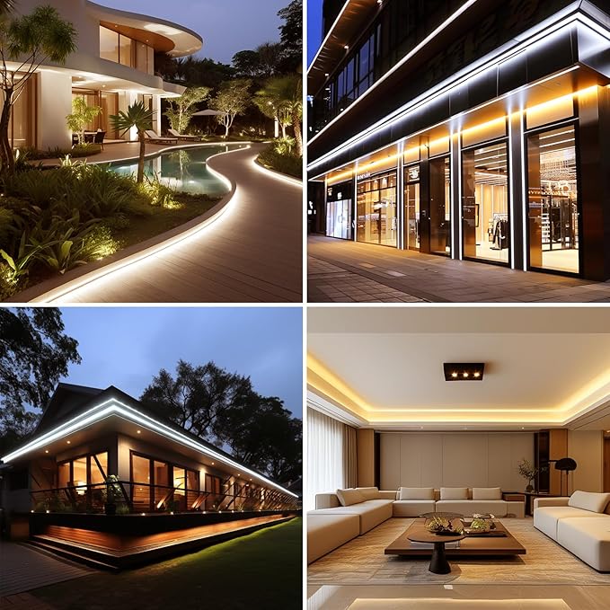 BENLUN AC 110V COB LED Strip Lights Outdoor Waterproof 65.6ft, 3000K Warm White Super Bright 200W CRI 90+ LED Rope Light, IP65 Flexible Cuttable, for Bedroom Garden Commercial House