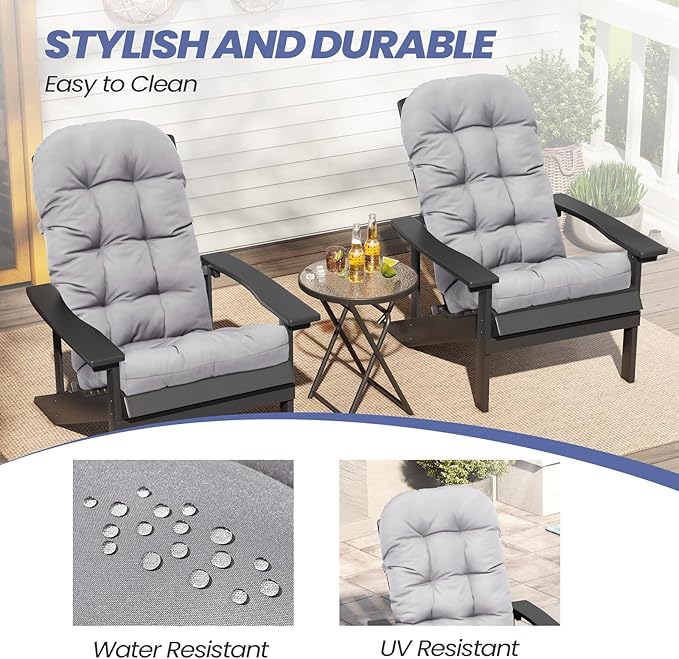 Crestlive Products Adirondack Chair Cushion, Outdoor Rocking Chair Cushion Water Resistant 50x20x4 Inch, High Back Thick Patio Replacement Cushion, Light Gray