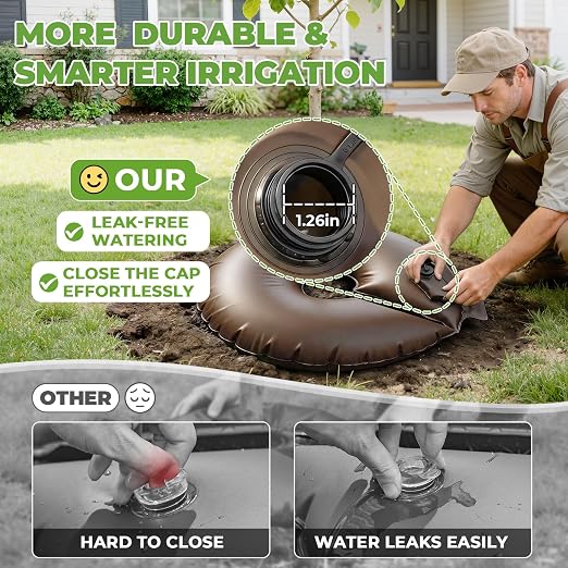 HIRALIY 10 Gallon Tree Watering Bag, 1 Pack Watering Ring, Slow Release 1-3 Days, Deep Root & Automatic Drip Irrigation System, for Multi-Trunk Newly Planted Small Trees and Shrubs