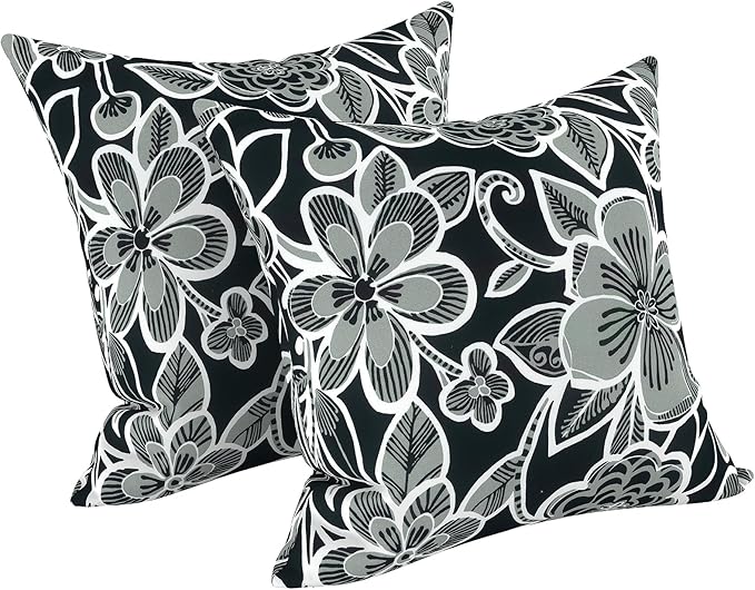 LVTXIII 2 Pack Outdoor Pillow Covers ONLY 18x18 Inch, Water-Repellent Square Decorative Cushion Covers for Patio Furniture, Garden, Sofa, Flower Black