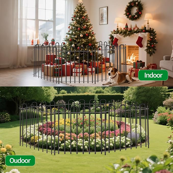 5 Panels Decorative Garden Fence with Gate, 32 in (H) x 10.8 ft (L) Metal Thick Tube No Dig Dog Fence Outdoor for Yard, Rustproof Tall Animal Barrier Fencing, Garden Edging Border for Yard, Patio