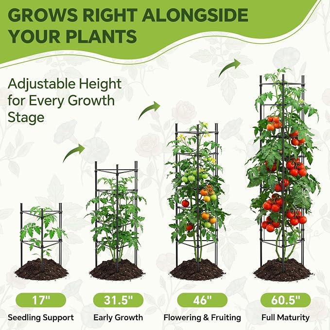 46 Inch Heavy Duty Metal Tomato Cage for Garden - 3 Pack Metal Steel Tomato Cages, Panel-Assembled Garden Trellis, Flexible Shapes Plant Support Set, Rustproof Stackable Trellis for Climbing Plants