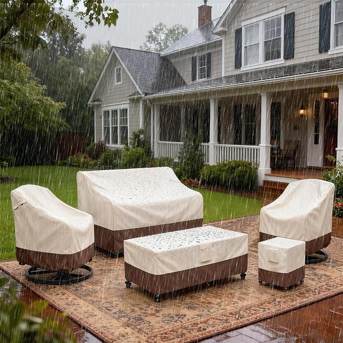 okcool Heavy Duty Patio Sofa Cover, 100% Waterproof 3-Seater Outdoor Sofa Cover Fits up to 76W x 32.5D x 33H Inches, Lawn Patio Furniture Covers,Beige & Brown