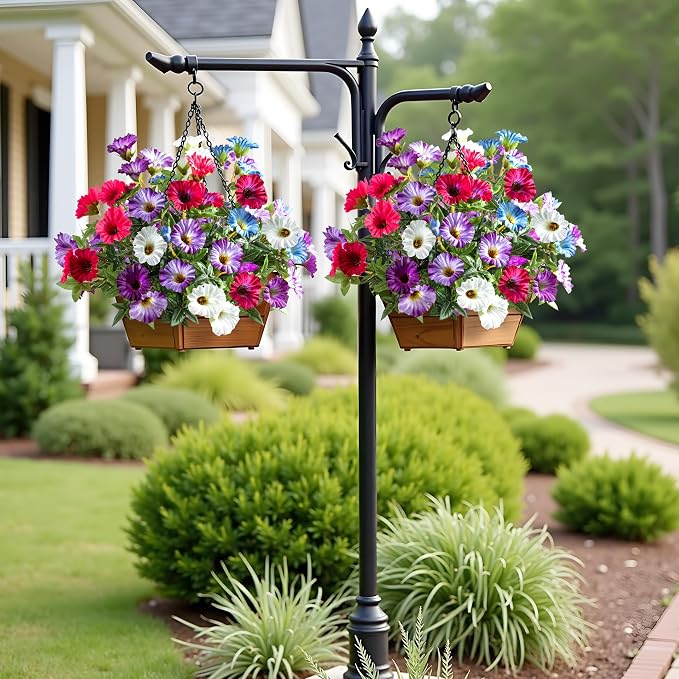 Colorful Artificial Morning Glory Flowers for Outdoor Planters, Premium UV Resistant Silk Faux Flowers for Porch, Hanging Basket & Window Box, Vibrant Garden Decor, No Pot, 13.3 Inch, 4 Bundles