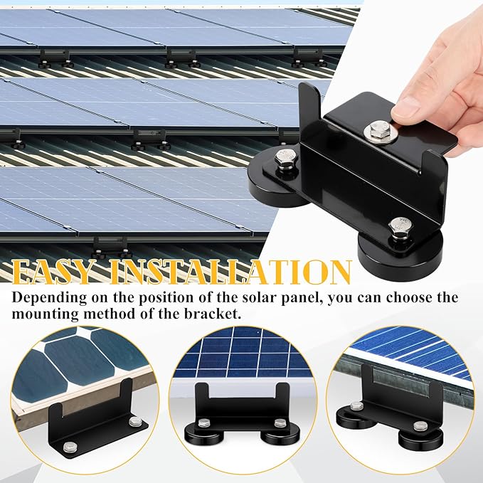 1200 Lbs No Drill Magnetic Solar Panel Mount Bracket Solar Panel Mounting Z Brackets for Sheds, Roofs, Walls, Boats, Trucks, Trailers Lightweight Aluminum Corrosion-Free(Black, 4 Pack)